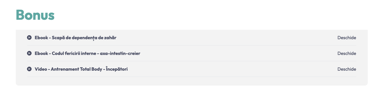 Lista bonusurilor din platformă